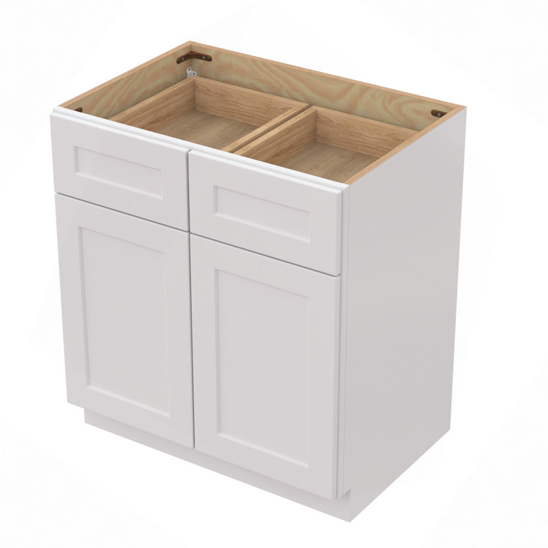 Armoire de base 33 po avec tiroir double à fermeture en douceur et tiroir réglable en bois massif prêt à assembler pour la cuisine, la salle de bain et le garage (l 33 po x P 24 po x H 34,5 po)