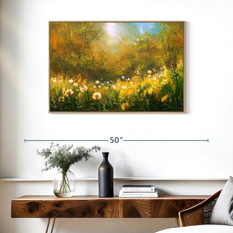 Champ de pissenlits, Cadre flottant en bois naturel, 37 po x 25 po