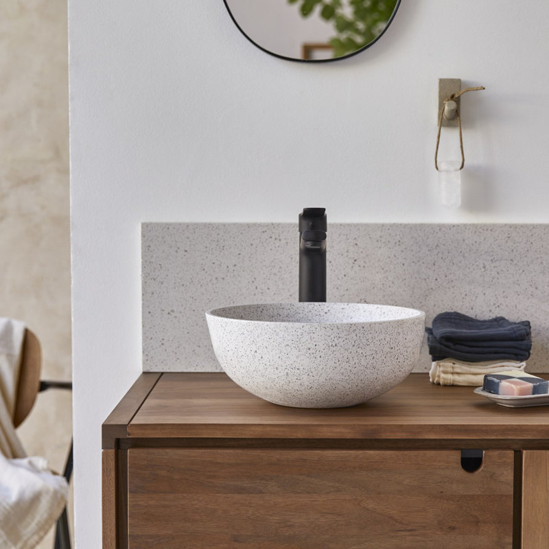 Elea Round Brown Premium Terrazzo Bathroom Sink, Moon