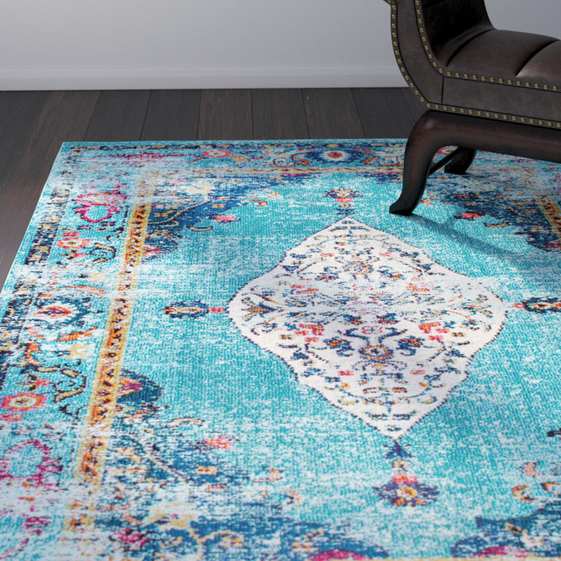 Tapis turquoise Haliyah, Rectangle 5 pi 3 po x 7 pi 7 po