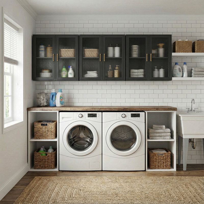 72" Laundry Wall Amount Cabinet, Black
