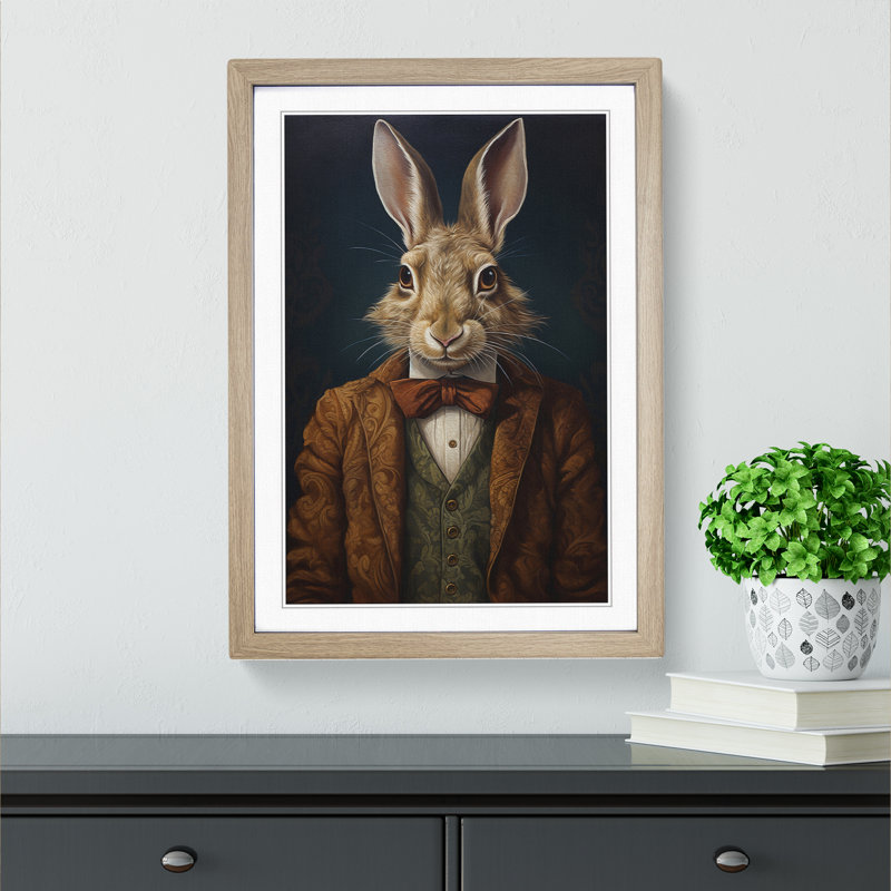 Hare Classicism Art - Framed Print, 46cm H x 34cm W x 2cm D, Oak Framed