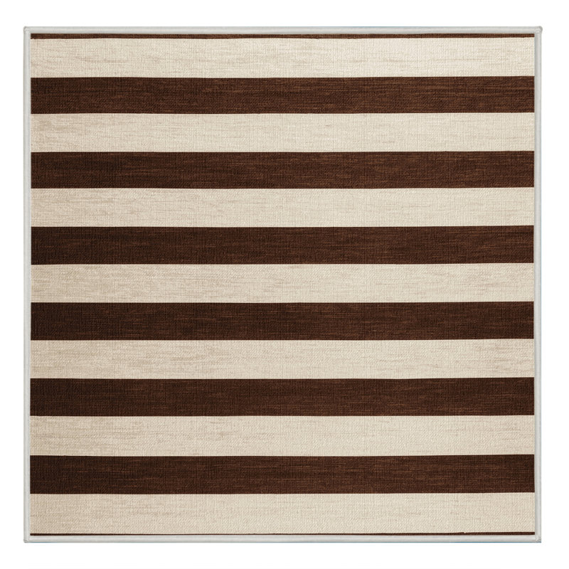 Tapis beige à rayures horizontales lavable à la machine, Carré 4 pi