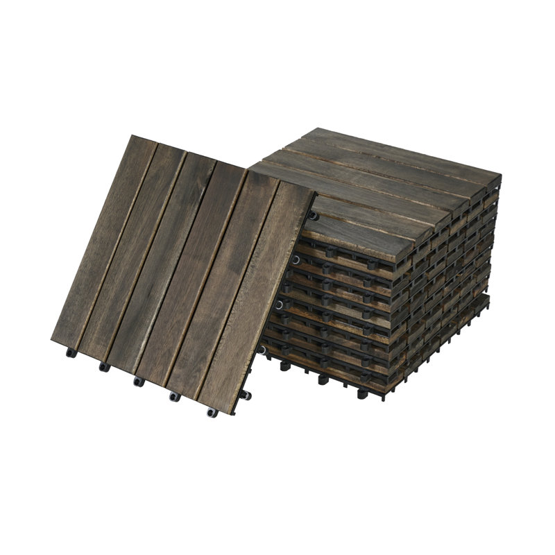 10 tuiles de terrasse à motif à rayures imbriquées, plancher carré en bois franc d'acacia 12 po x 12 po pour terrasse, banc, bord de piscine, ...
