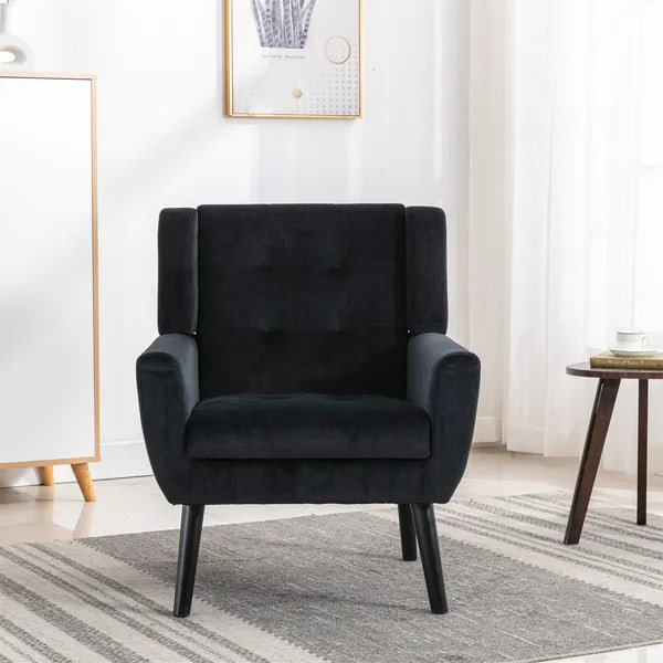 Fauteuil d'appoint moderne avec velours doux moderne et ergonomique, Noir