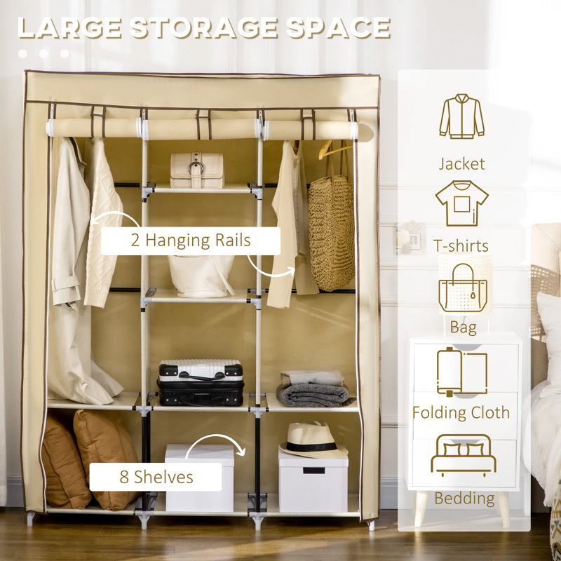 Chittening Fabric Wardrobe with 8 Shelves, Beige