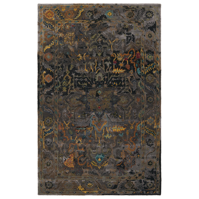 One-of-a-Kind Buchan Hand-Knotted New Age 5' x 8' Viscose Area Rug in Dark Green, Rectangle 8' x 10'