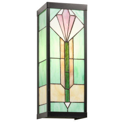 16.25" 1-Light Rectangular Mission Style Stained Glass Outdoor Wall Sconce - River of Goods