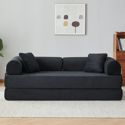 79" King-Size Futon Bed Corduroy Convertible Sleeper Sofa Floor Futon Couch With 2 Pillows - No Assembly Required
