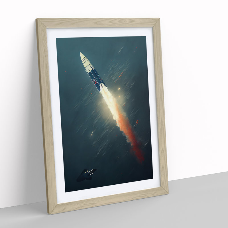 Spectacular Spaceship Rocket - Single Picture Frame Painting, 46cm H x 34cm W x 2cm D, Oak Framed