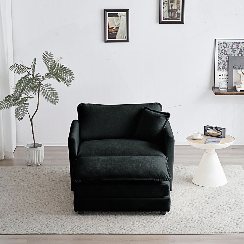 Fauteuil d'appoint moderne avec repose-pieds, fauteuil club, Noir