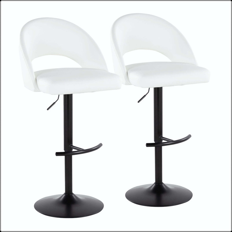 Tabouret de bar réglable avec pivot - ensemble de 2, Noir, Blanc
