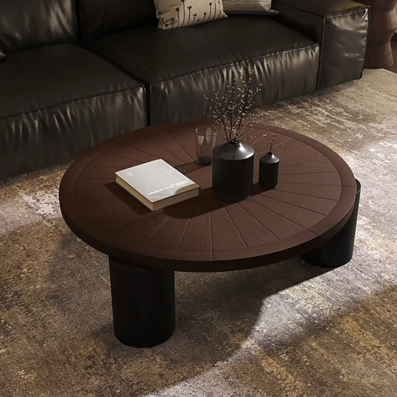 Light luxury simple round coffee table, 13.8" H x 39.4" L x 39.4" W, Dark Brown
