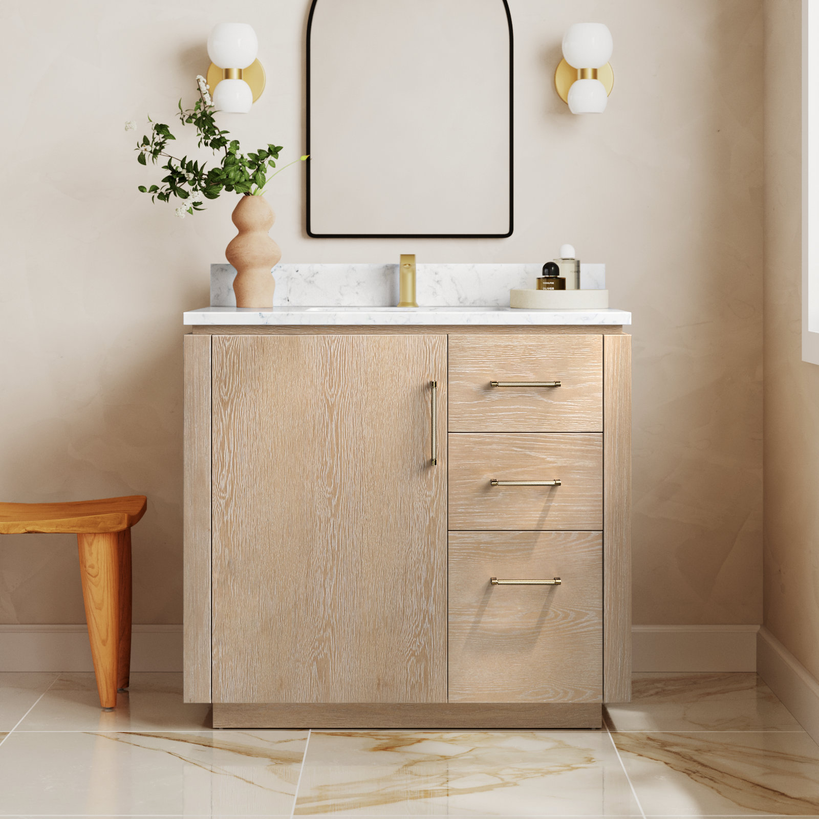 Cloverfield 36'' Single Bathroom Vanity, Gold, Washed Ash Gray