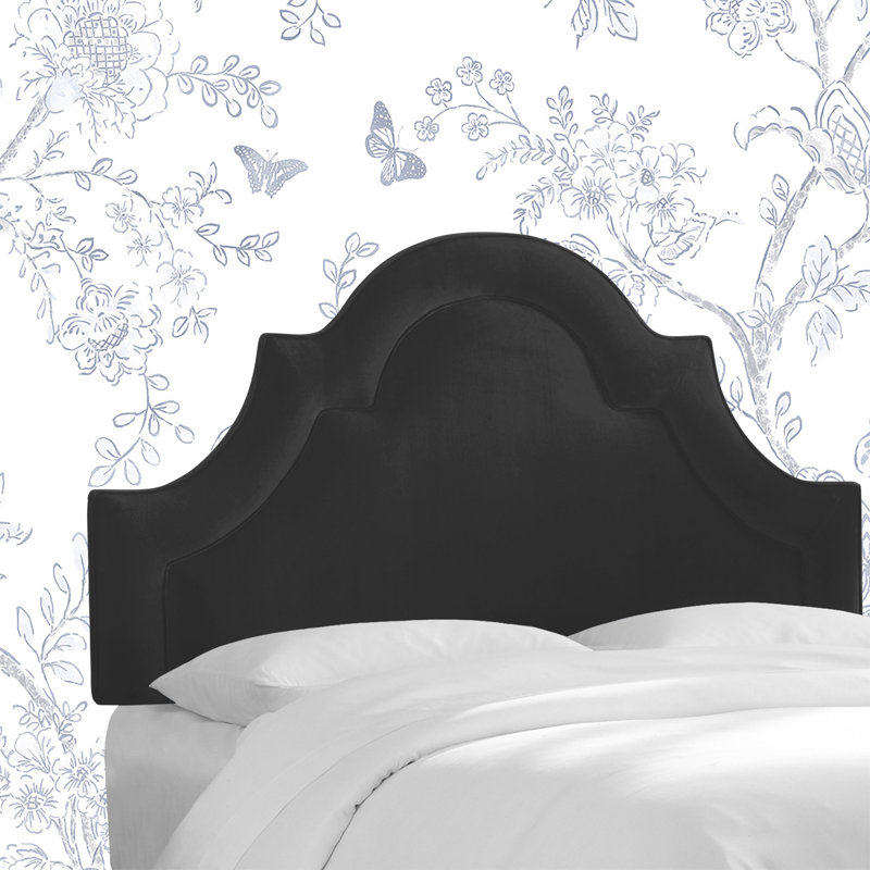 Tête de lit tapissier en velours Aurella, Velours performance noir classique, Grand