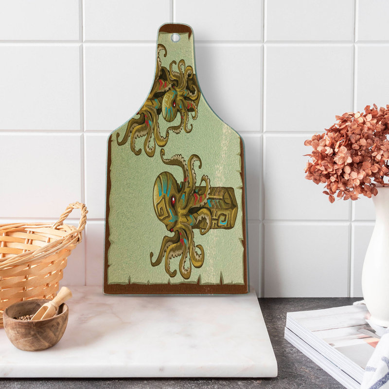 Planche à découper Ambesonne Octopus en verre trempé style Kraken brun