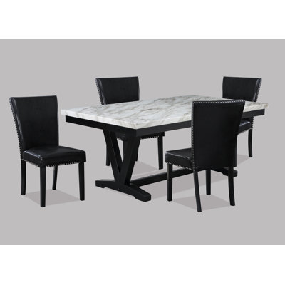 Table de salle à manger moderne moderne en faux marbre et noir
