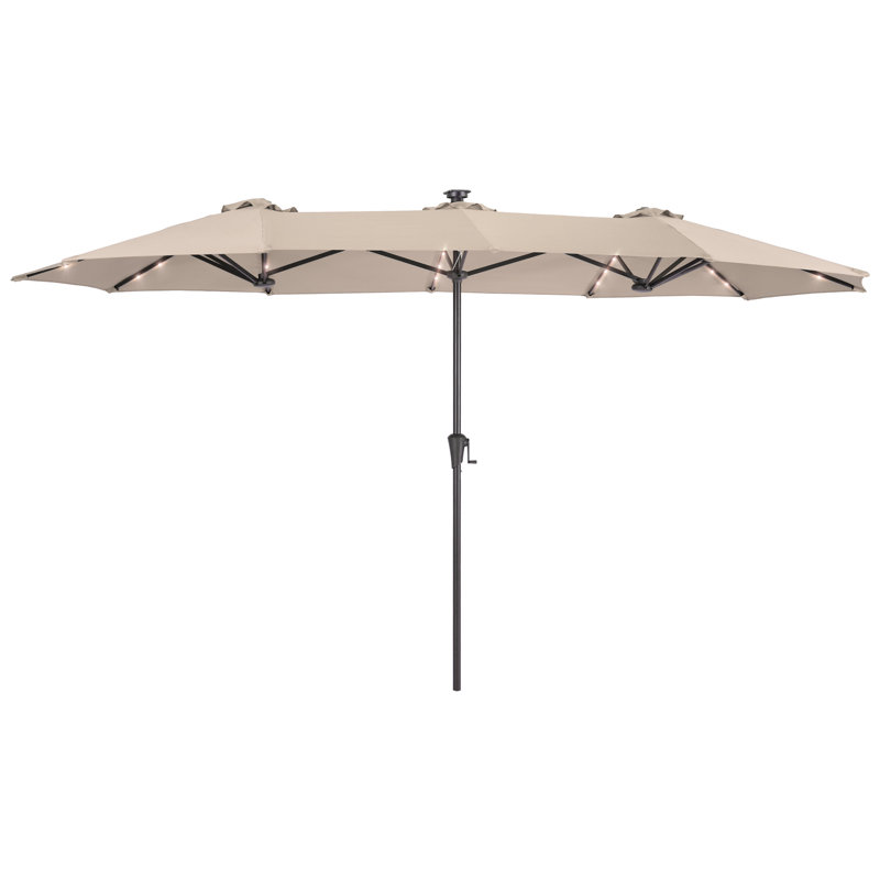 Parasol à DEL double face 13 x 7,2 pi avec auvent résistant aux rayons UV et manivelle pour jardin, Sable
