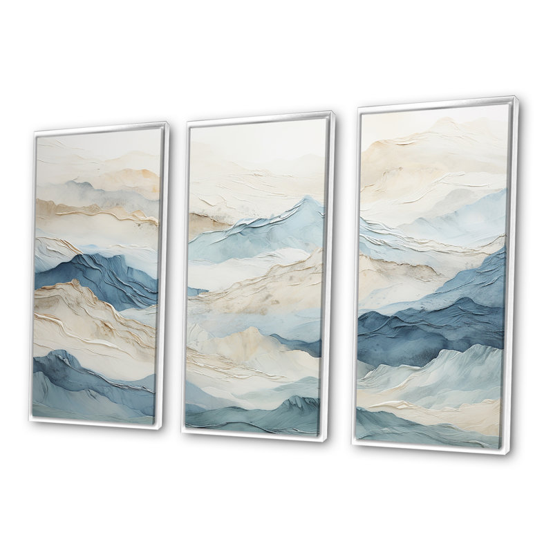 Minimalisme gris et bleu, brise de montagne, Cadre flottant blanc, H 28 po x l 36 po x P 1 po