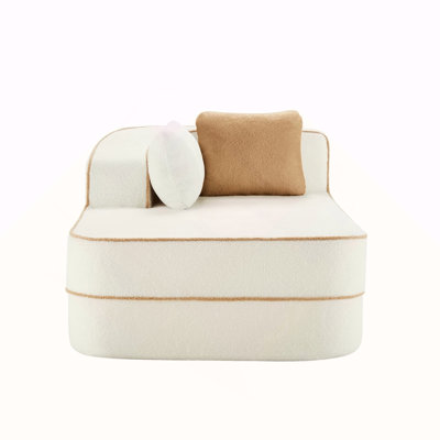 ELYSEES Left Chaise Sofa W/Pillows Teddy Fabric -White