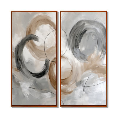 Grey Brown Balance Of Dark Force Harmony - Abstract Collages Framed , Gray Contemporary Wall Art Set Of 2