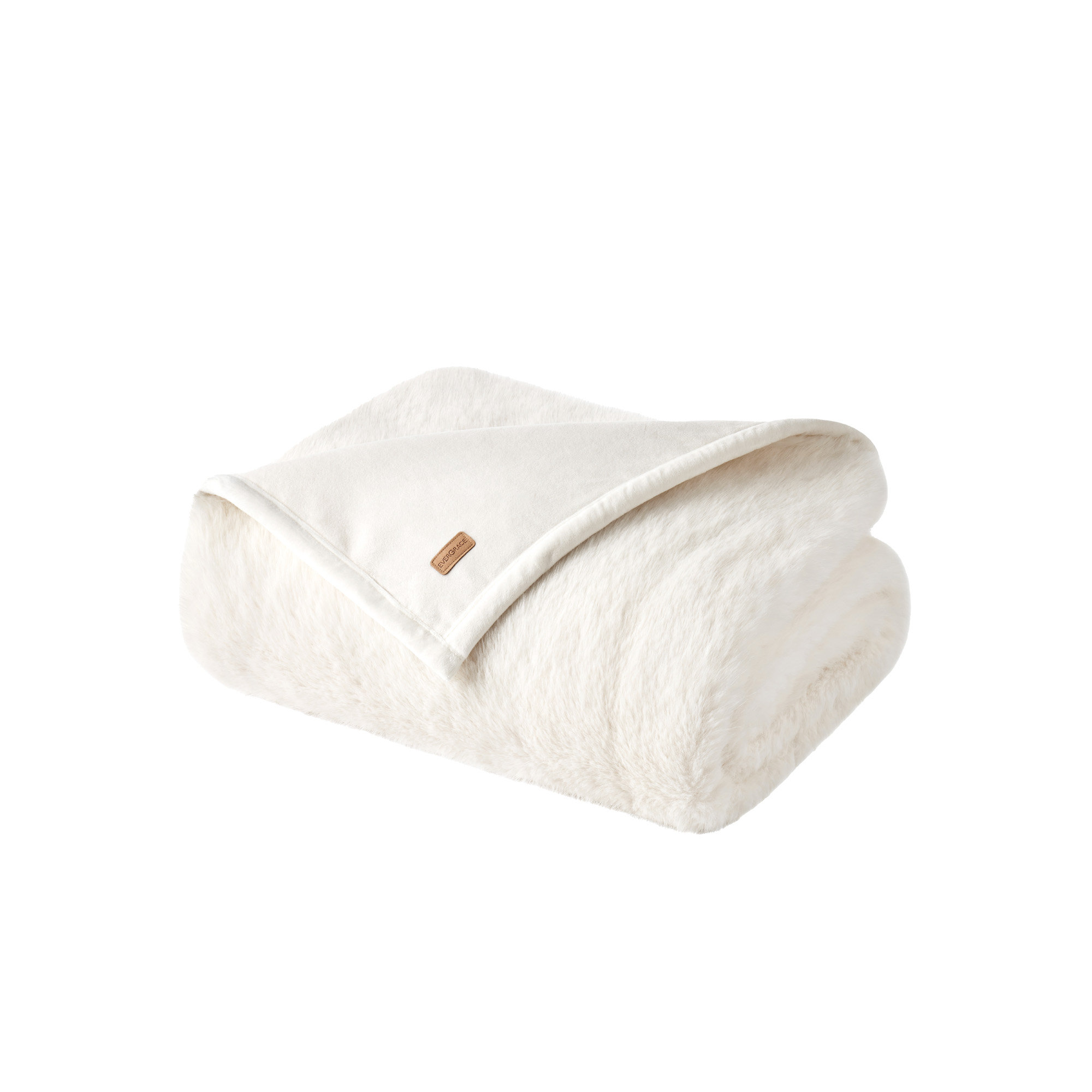 Luxe Faux Fur Throw Blanket, Twin, Ivory Mink