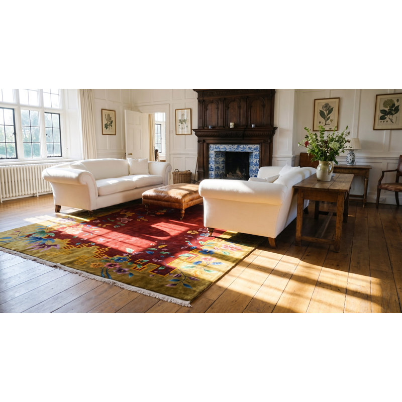 Grand tapis art déco chinois de couleur rouge antique long et étroit