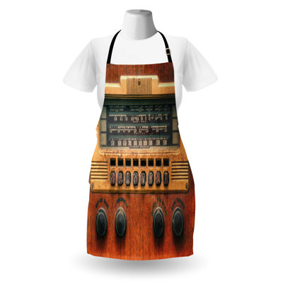 East Urban Home Music Apron Unisex Antique Radios Adult Size Brown Ecru