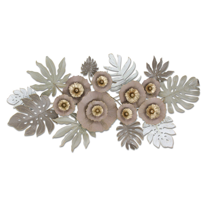 Décoration murale feuille florale en métal - 28 po x 53 po