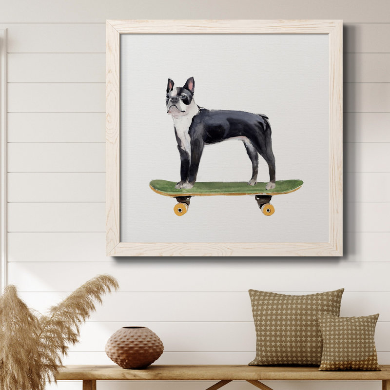 «Pups On Wheels IV», toile encadrée de qualité supérieure - prête à être accrochée, Cadre blanc, H 17 po x l 17 po x P 1 po