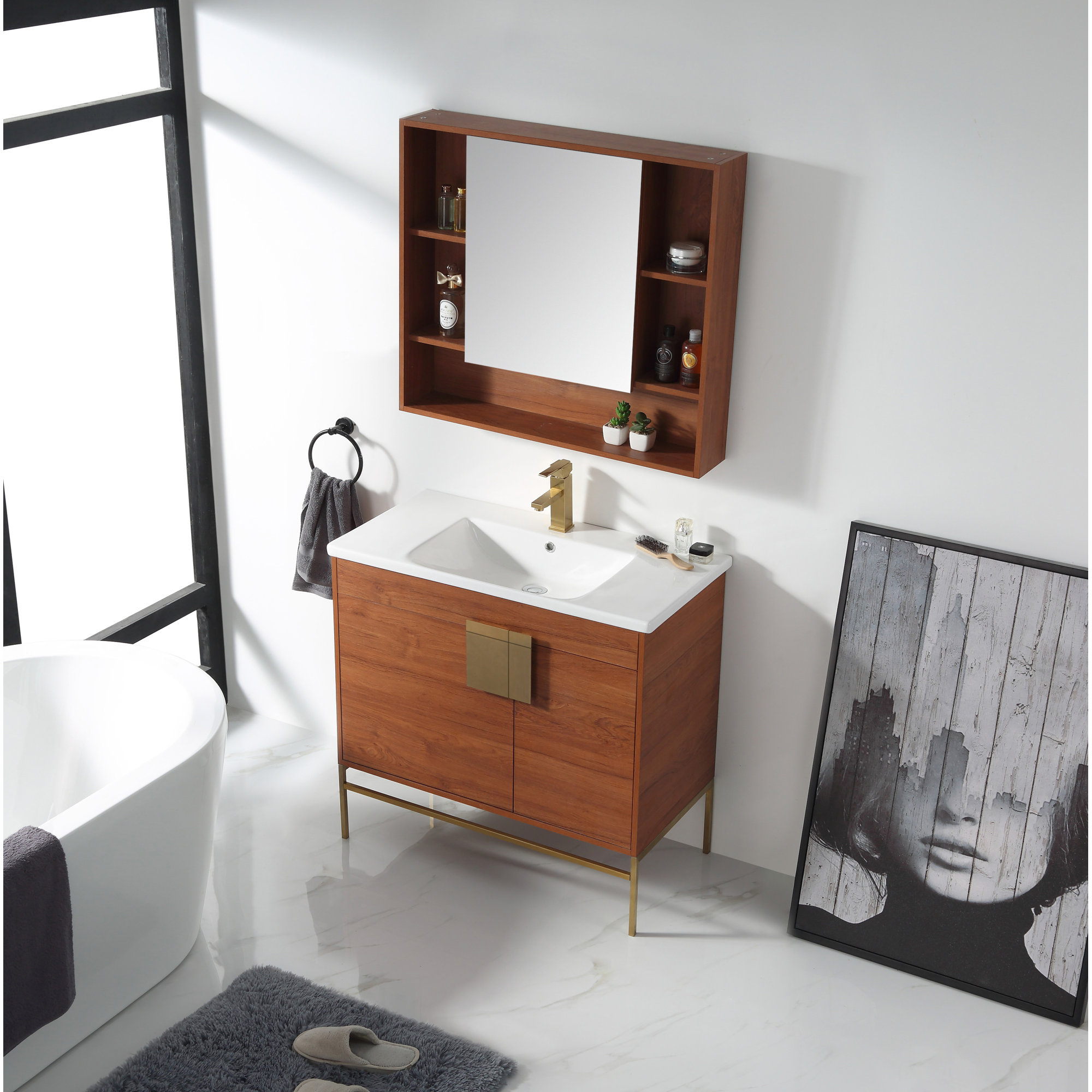 Maisie 36'' Single Bathroom Vanity, Walnut, Satin Brass