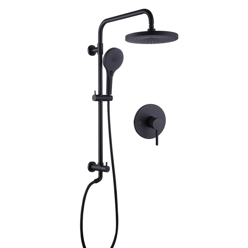 Système de douche complet en laiton massif avec valve brute, Noir mat