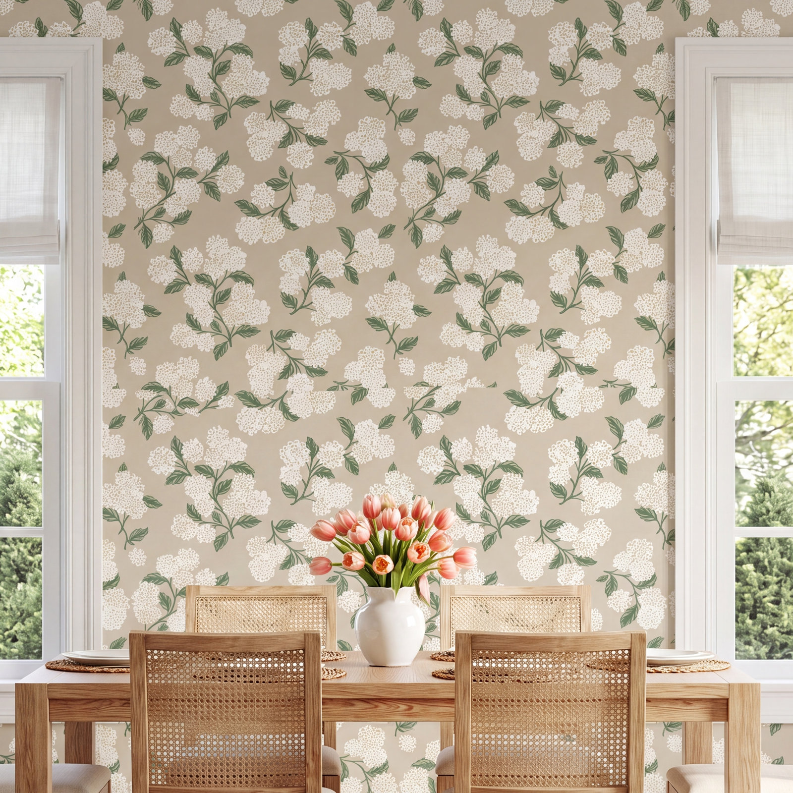 Hydrangea Wallpaper Double Roll, Beige