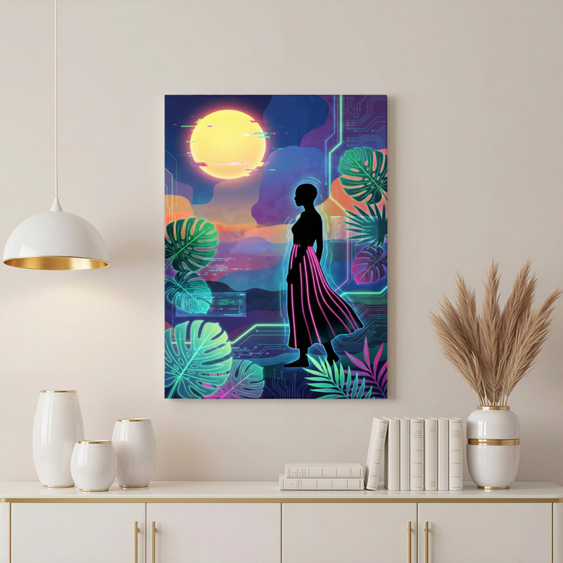 «Neon Tropical Silhouette», ensemble de 1 reproduction d'art sur toile tendue sur toile, H 30 po x l 20 po