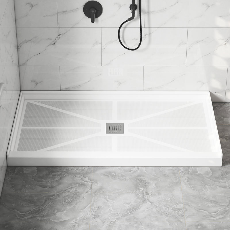 Base de plateau de douche à simple seuil SMC de taille 48/60 po x P 32/36 po avec ensemble de drain, antidérapant, Gauche