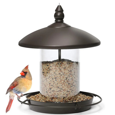 Metal Roof Bird Feeder ,wild Bird Feeder Outdoor Hanging Class, No Assembly Required One-handed Refill Easy Clean, For Yard Garden Patio Bird Watching Garden Decor
