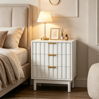 Tiroir de rangement de style moderne avec poignées en métal, armoire de rangement en bois aggloméré avec commode à 3 tiroirs, grande table de chevet pour le salon de la chambre à coucher, blanc (l 23,6 po x P 14,2 po x H 26,8 po)