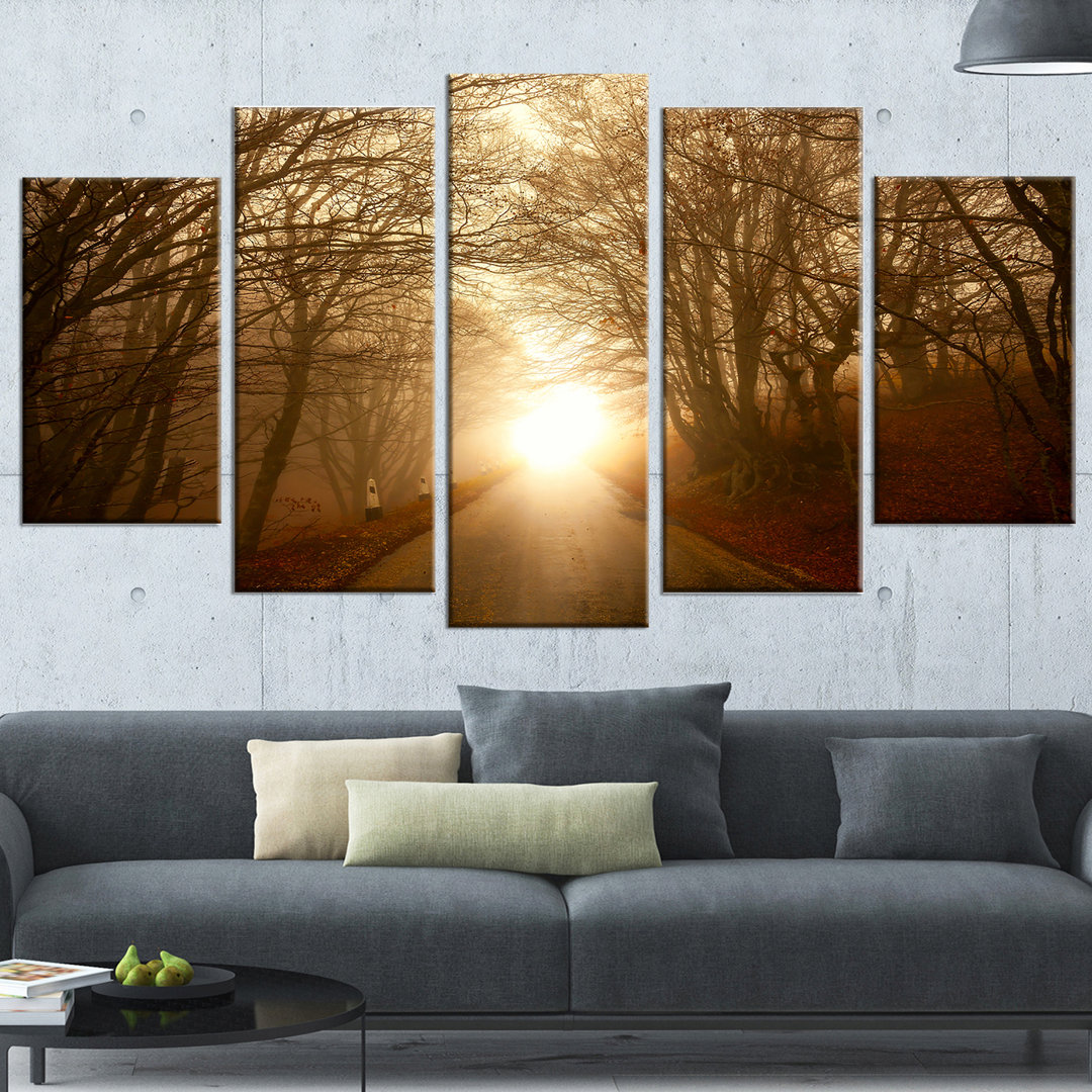 " Path To Sunlight In Autumn Forest " 5 - Pieces Design Art