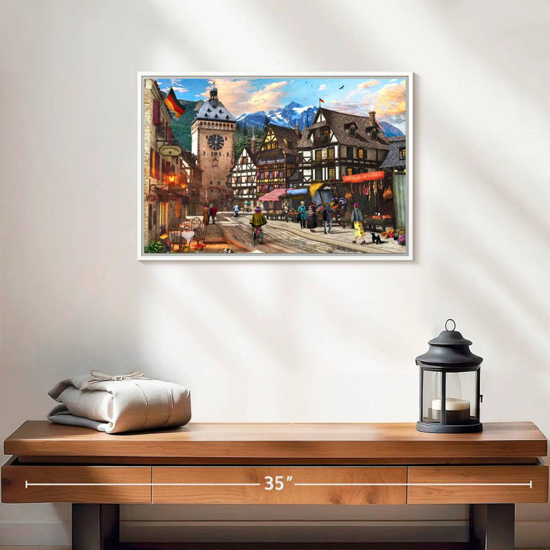 Village allemand, 19 po x 13 po, Cadre flottant blanc