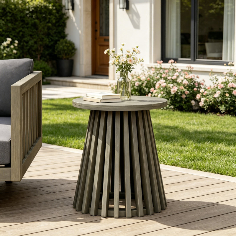 Table basse d'extérieur en bois d'acacia, table basse ronde, Gray
