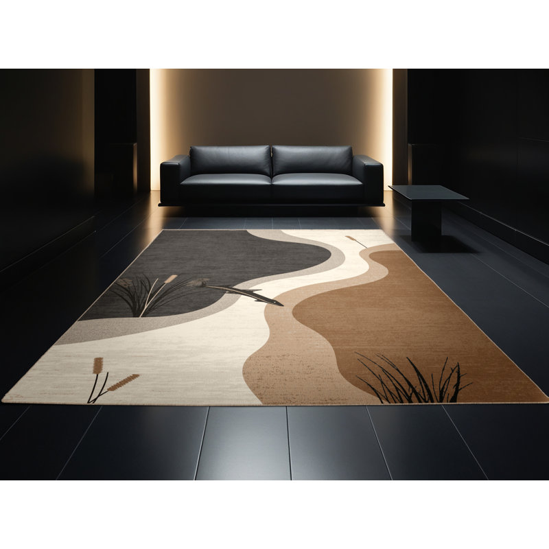 Tapis dégradé décontracté lavable à la machine Peksenak - beige, 6 po de diamètre
