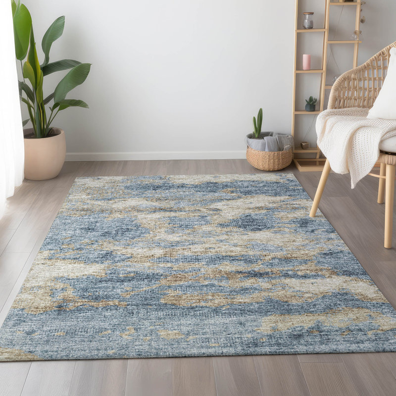 Premium Machine Washable Freixa AMF71 Blue Rug, Rectangle 2'6" x 3'10"