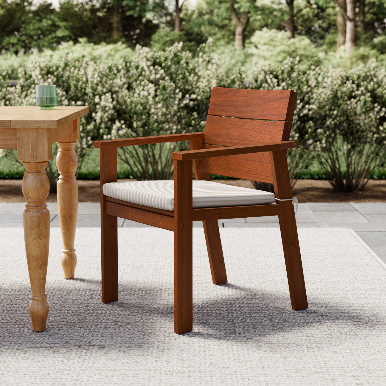 Brighton Wood Premium All-Weather Wicker Outdoor Dining Armchair with Cushion