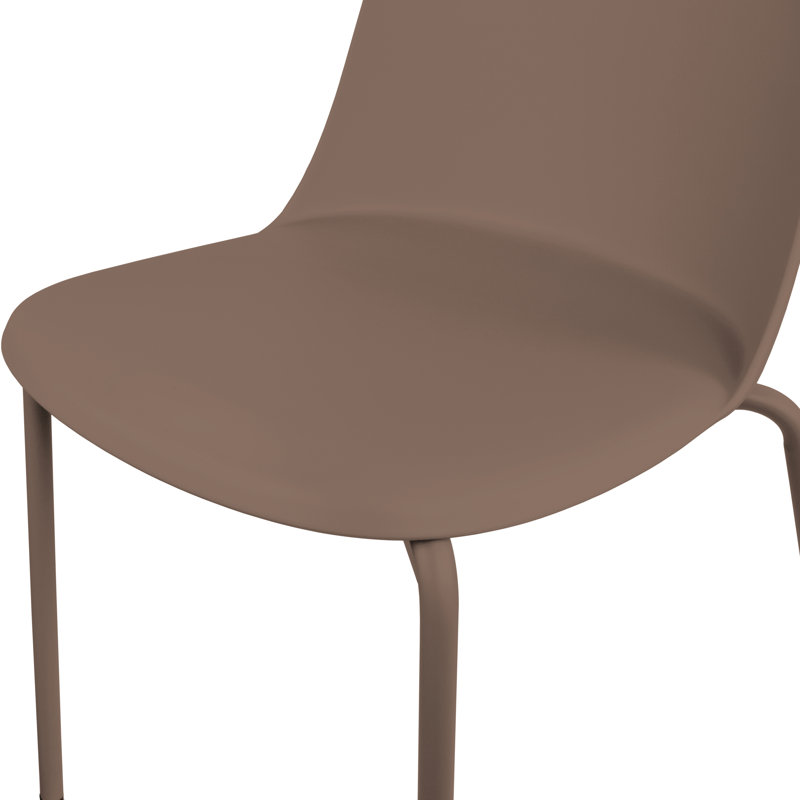 Walthall Stackable Dining Chairs - Set of 2 Modern Plastic Chairs with Sturdy Iron Legs - Space-Saving Side Chairs for Kitchen & Dining Room, Brown