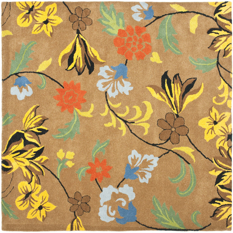 Tapis floral en laine et viscose touffeté à la main Soho, Carré 6 pi