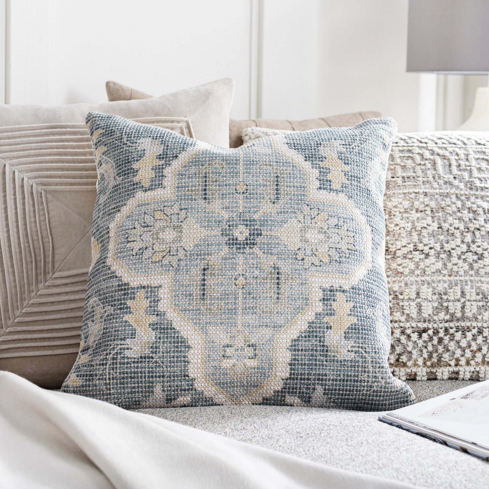 Alain Embroidered Cotton Throw Pillow, 22"H x 22"W, Pillow Cover Only - No Insert
