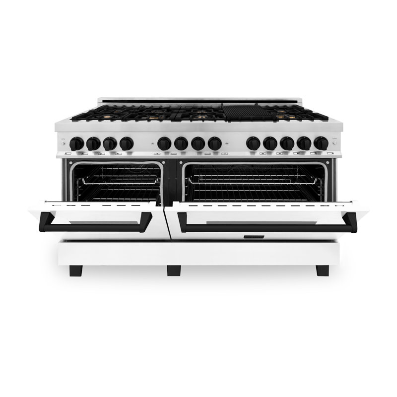 ZLINE Autograph 60" Legacy Dual Fuel Range w/ 9 Burners, Matte Black/Stainless Steel/White Matte