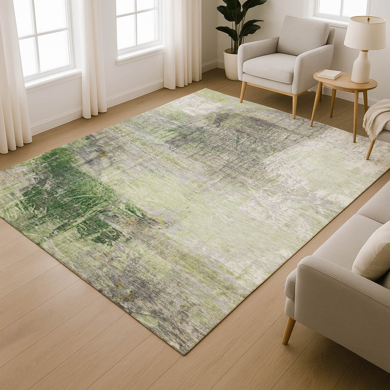 Premium Machine Washable Mayfield Abstract Rug, Aloe, 5' x 7'6"