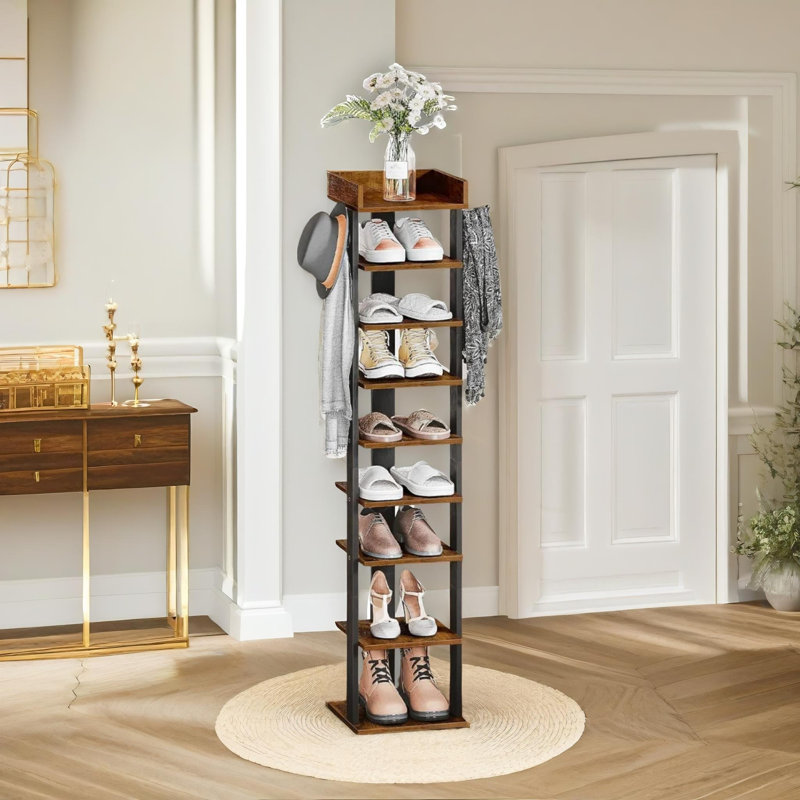9 Pair Shoe Rack, Rustic Brown