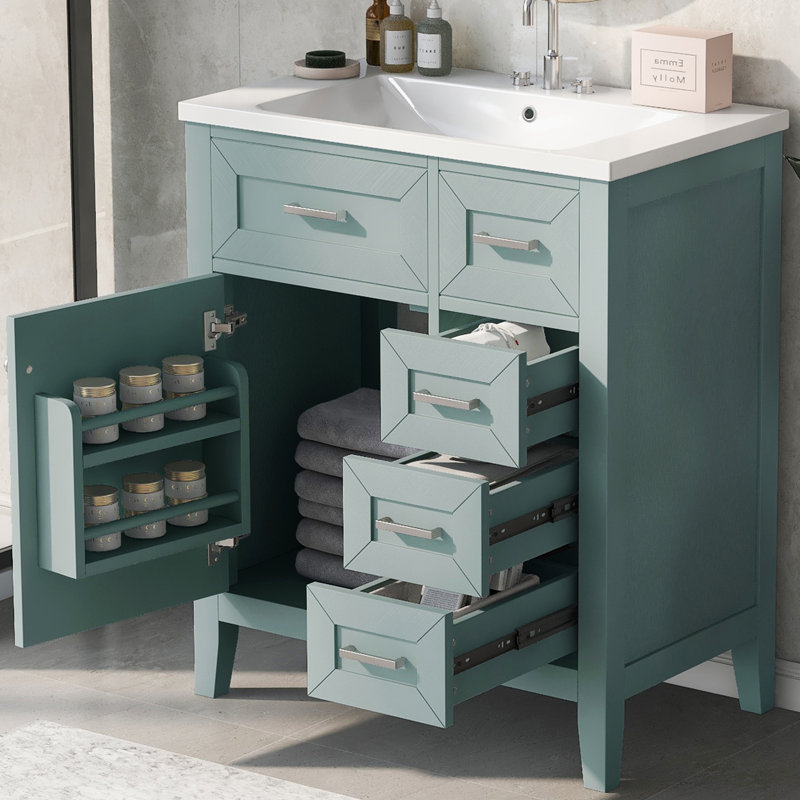 Meuble-lavabo simple 30 po avec comptoir en céramique, Vert